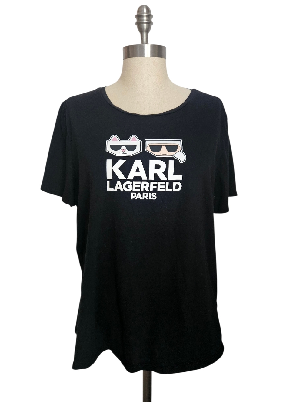 KARL LAGERFELD Karl & Choupette Sunglass Graphic Black Tee Shirt | SZ XL - Picture 2 of 9